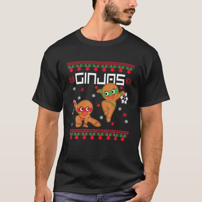 Ginjas Gingerbread Ninjas Funny Ugly Christmas T-Shirt (Vorderseite)