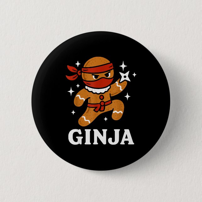 Ginjas Lebkuchen-Ninja Lustiger Weihnachtscookie B Button (Vorderseite)