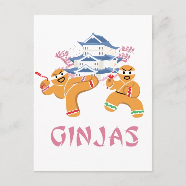 Ginjas Ninjas WeihnachtenNinja Lebkuchen Feiertagspostkarte (Vorderseite)