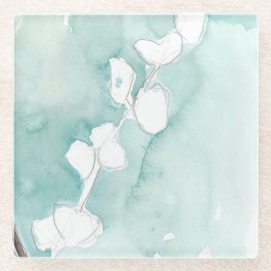 Ginkgo auf staubigem aquamarinem - Weiß Glasuntersetzer