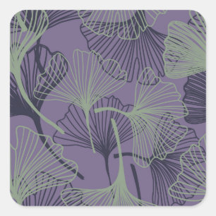 Ginkgo biloba: abstraktes Vintage-Muster. Quadratischer Aufkleber