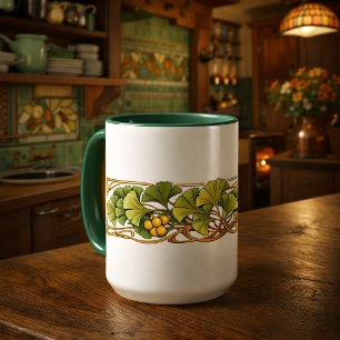 Ginkgo Biloba Retro Art Nouveau Fries Tasse