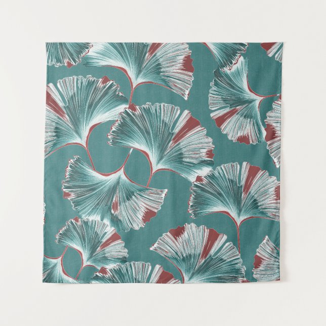 Ginkgo-Bilobablatt, Tischdeckelmuster. Wandteppich (Vorderseite)