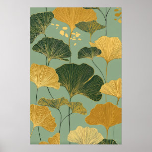 Ginkgo-Blatt-Botanik-Wandkunst-Druck – Gold und Poster