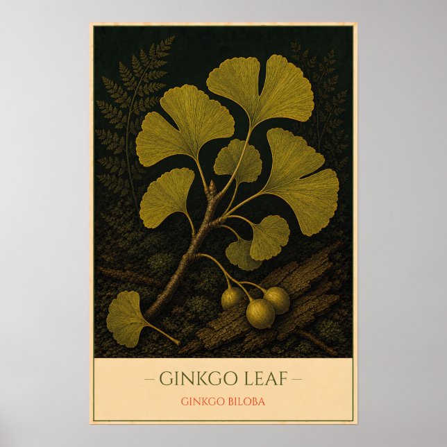 Ginkgo-Blatt – Vintage-Botanikillustration Poster (Vorne)