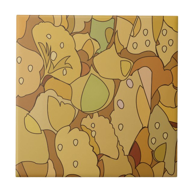 Ginkgo-Blätter abstraktes Muster Fliese (Vorderseite)