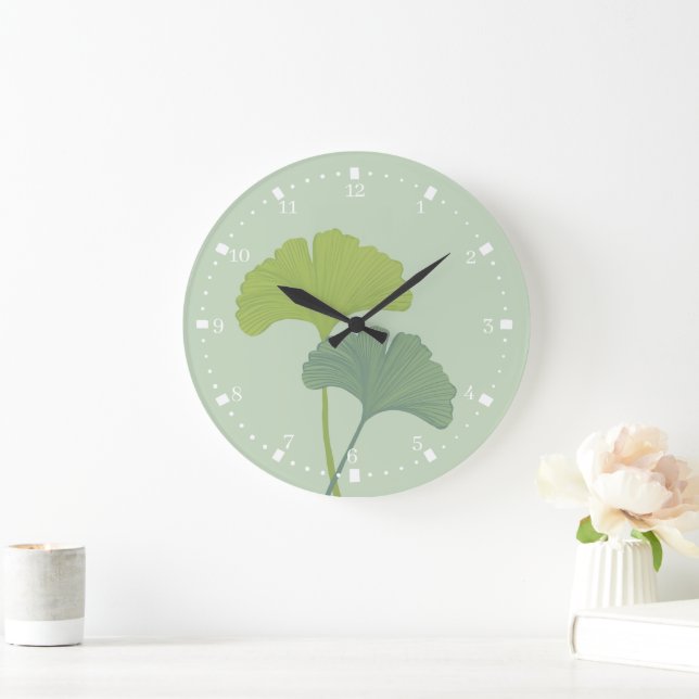 Ginkgo-Blätter - individuell anpassbare Hintergrun Große Wanduhr (Zuhause)