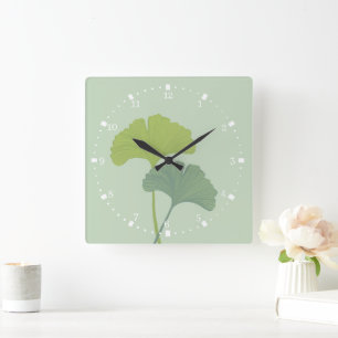 Ginkgo-Blätter - individuell anpassbare Hintergrun Quadratische Wanduhr
