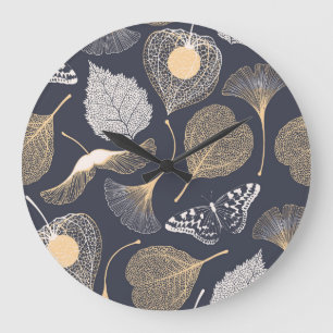 Ginkgo Blätter: Nahtlose Blumeneleganz. Große Wanduhr
