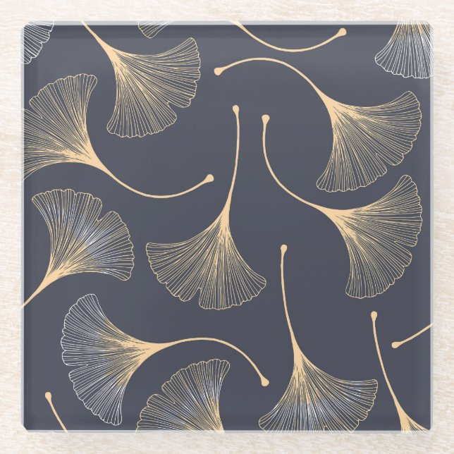 Ginkgo-Blätter Nahtloses Muster Glasuntersetzer (Vorderseite)