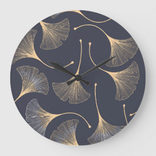 Ginkgo-Blätter Nahtloses Muster Große Wanduhr