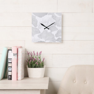 Ginkgo-Blätter Sanfter Grauer Traum 2 Quadratische Wanduhr