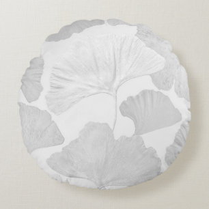 Ginkgo-Blätter Sanfter Grauer Traum 2 Rundes Kissen