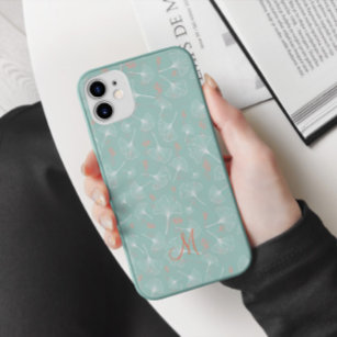 Ginkgo-Blätter Türkis- und Korallenmonogramm Case-Mate iPhone Hülle