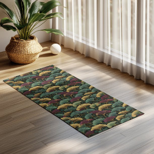 Ginkgo-Blattmuster Türkis Burgund Yogamatte