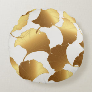 Ginkgo Gold: Luxus Vintages Design. Rundes Kissen