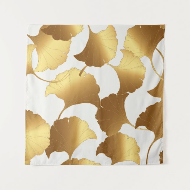Ginkgo Gold: Luxus Vintages Design. Wandteppich (Vorderseite)