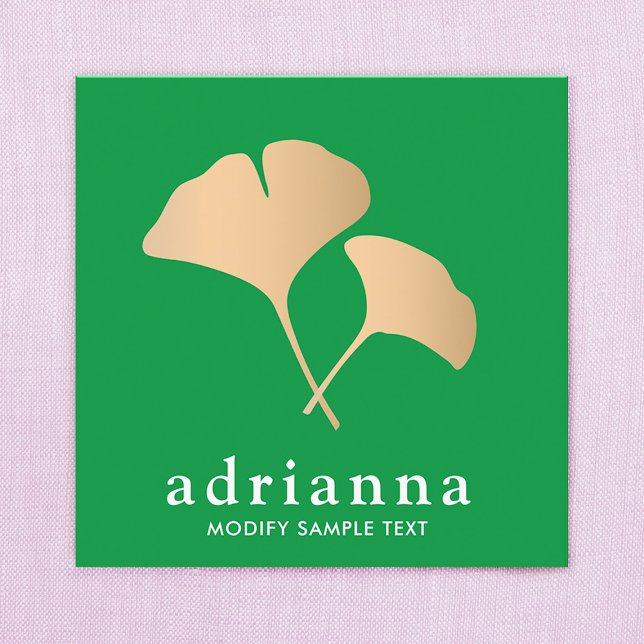 Ginkgo Leaf Gold Green Quadratische Visitenkarte (Von Creator hochgeladen)