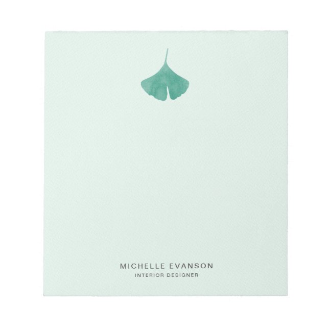 Ginkgo Leaf Logo Mint Green Simple Nature Notizblock (Vorderseite)