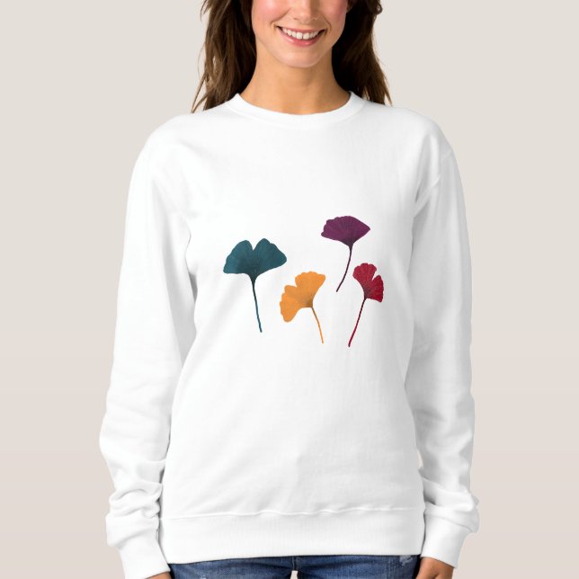 Ginkgo Leaf Muster Wasserfarbe Herbst Farben Sweatshirt (Vorderseite)
