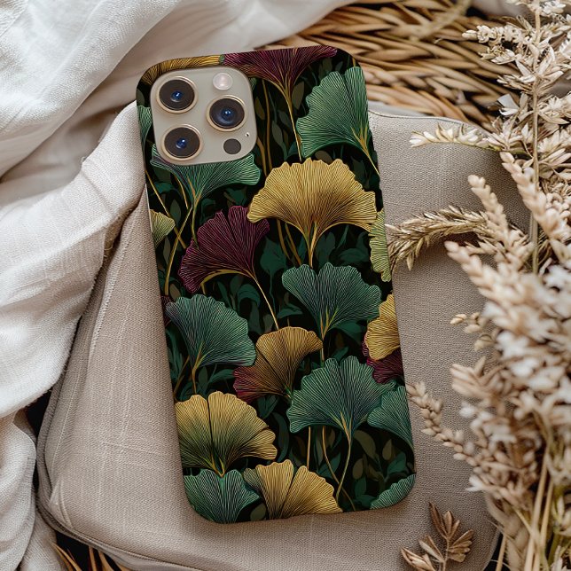 Ginkgo Leaf Pattern Teal Burgundy Case-Mate iPhone Hülle (Von Creator hochgeladen)