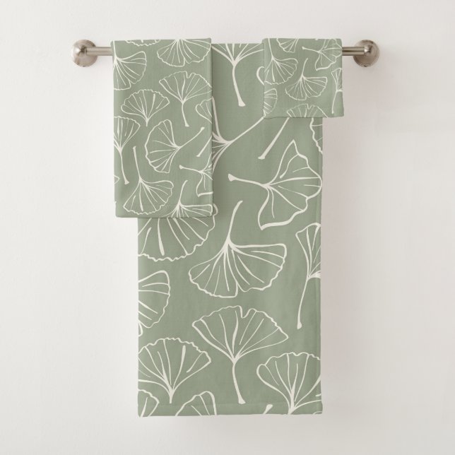 Ginkgo Leaves Japandi Neutral Botanical Sage Green Badhandtuch Set (Insitu)