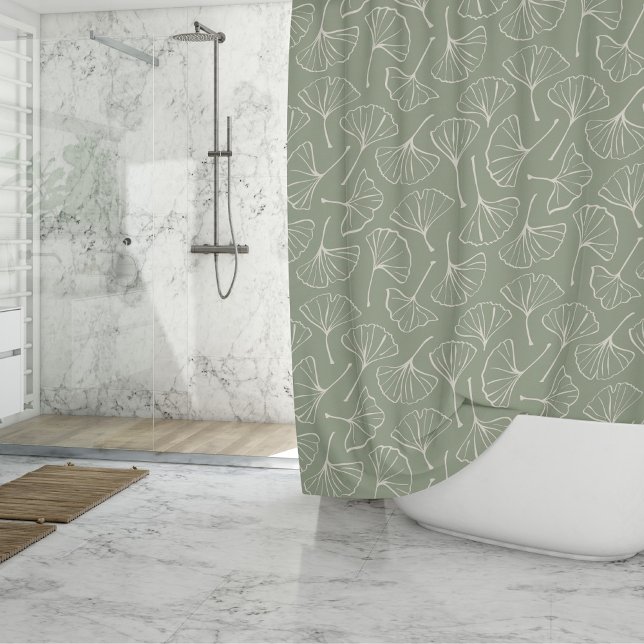Ginkgo Leaves Japandi Neutral Botanical Sage Green Duschvorhang (Von Creator hochgeladen)