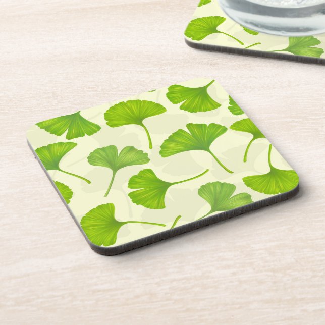 Ginkgo-Muster auf weiß Getränkeuntersetzer (Linke Seite)