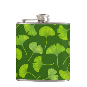 Ginkgo-Muster in dunkelgrün Flachmann