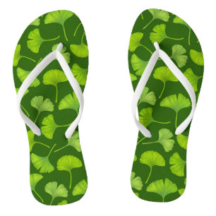 Ginkgo-Muster in dunkelgrün Flip Flops