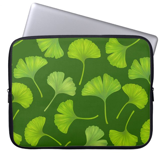 Ginkgo-Muster in dunkelgrün Laptopschutzhülle (Vorderseite)