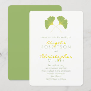 Ginkgo Spring Green Blätter Wedding 2 Einladung
