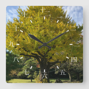 Ginkgo Tree of Golden Yellow Quadratische Wanduhr
