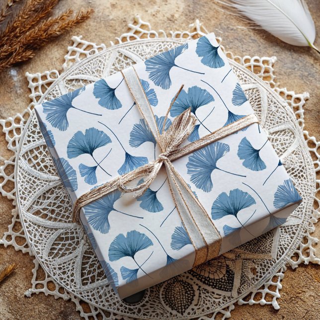 Ginkgo Tropical leaf blue und white pattern Geschenkpapier (Von Creator hochgeladen)