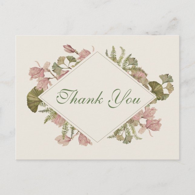 Ginkgo Watercolor Floral Wedding Danke Postkarte (Vorderseite)