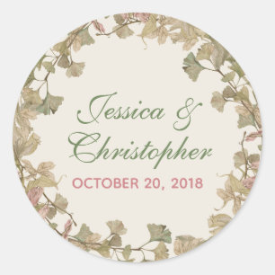 Ginkgo Watercolor Floral Wedding Sticker