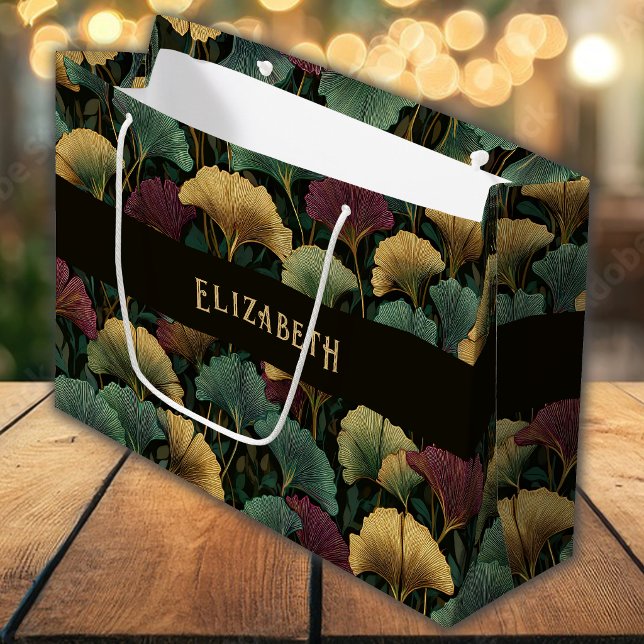 Ginkgoblatt-Muster-Monogramm-Name-Geschenktasche Große Geschenktüte (Von Creator hochgeladen)