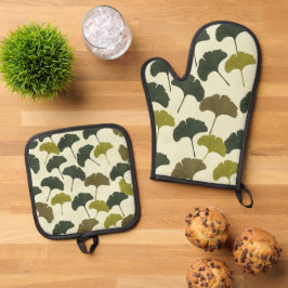 Ginko Bilbao Blätter Ofenhandschuh & Topflappen-Set