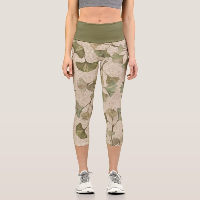 Ginko Leaf Muster Capri Leggings (Vorderseite)