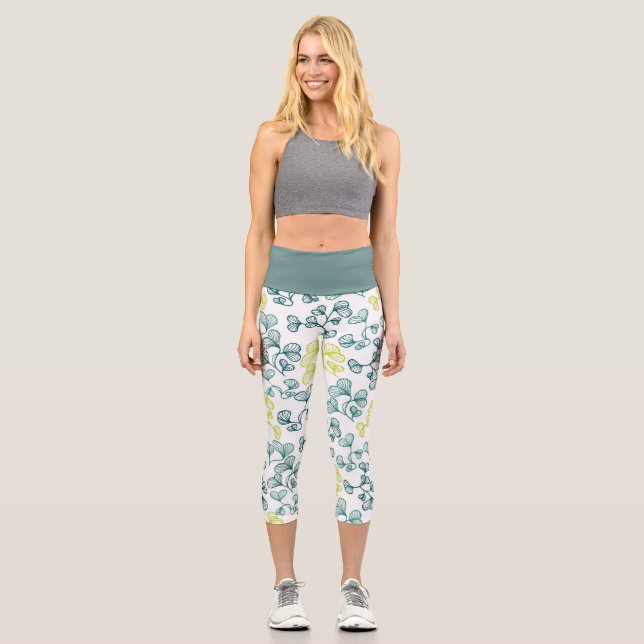 Ginkoblätter Capri Leggings (Vorderseite)