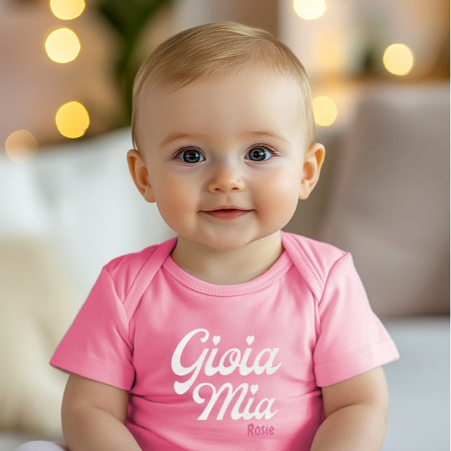 Gioia Mia Baby Bodysuit Strampler (Baby bodysuit with “Gioia Mia,” customizable with baby’s name, celebrating Italian heritage and love)
