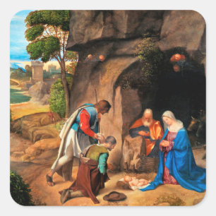 Giorgione - Die Verehrung der Hirten Quadratischer Aufkleber