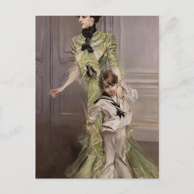 Giovanni Boldini - Madame Georges Hugo und ihr Soh Postkarte (Vorderseite)