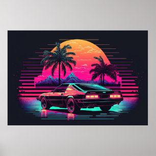 Gipfel der Synthwave: Auf dem Weg zum Sonnenunterg Poster
