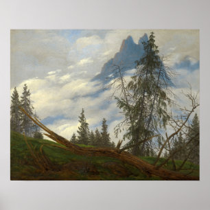 Gipfel mit ziehenden Wolken von Friedrich Poster