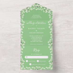 Gipskraut auf Sage Green Floral Spring Wedding All In One Einladung