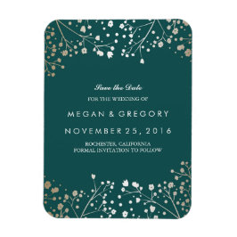 Gipskraut aus aquamarinen und Gold Save the Date Magnet