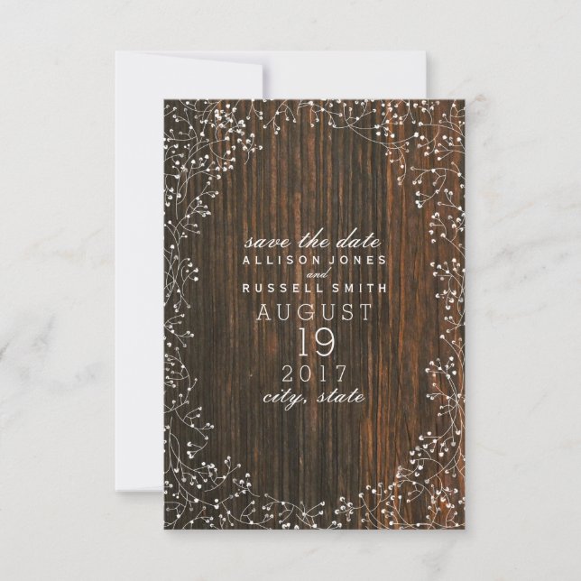 Gipskraut Barn Wood Save the Date (Vorderseite)