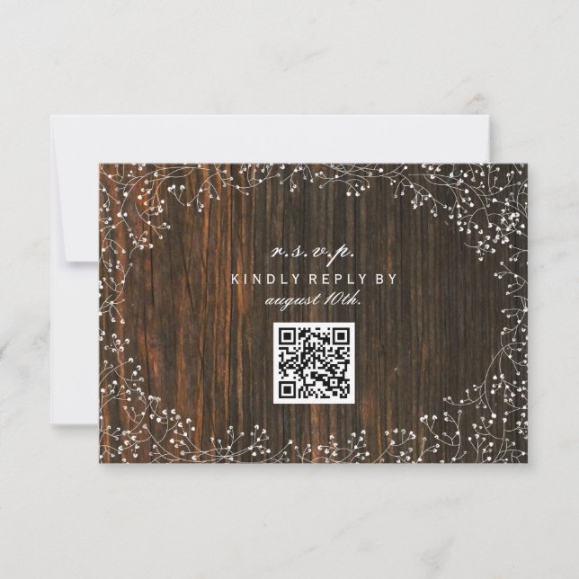 Gipskraut Barnwood Inspiriert QR-Code RSVP Karte (Vorderseite)