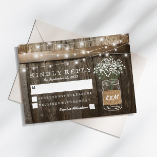 Gipskraut Barrel Country Rustic Wedding RSVP Karte